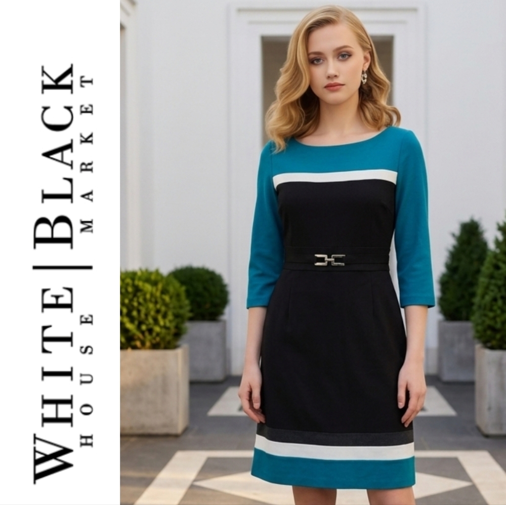 WHBM Teal and Black Midi Dress